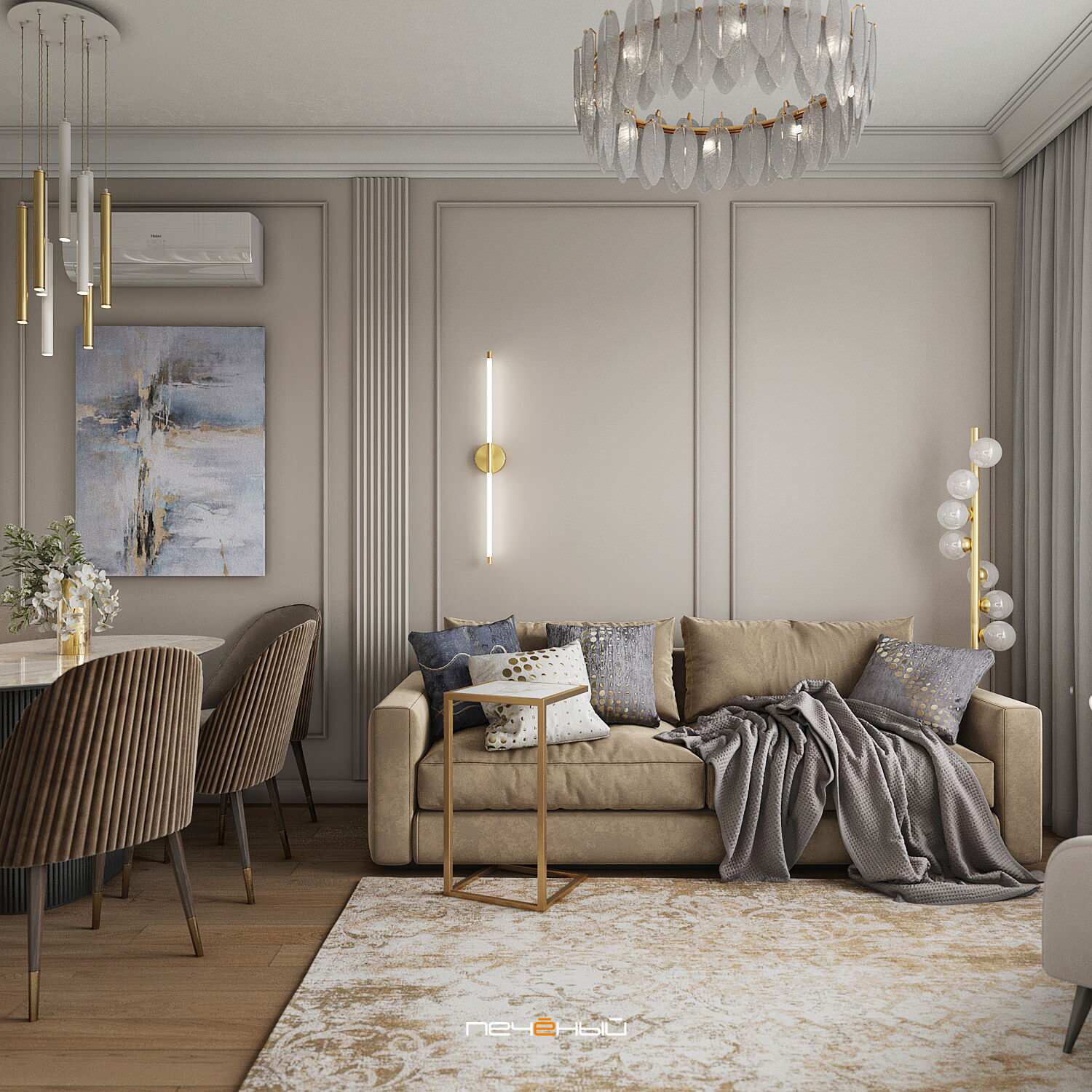 2024 Дизайн 3-х комн. квартиры в стиле неоклассика, 79 м², ЖК КутузовGRAD II
