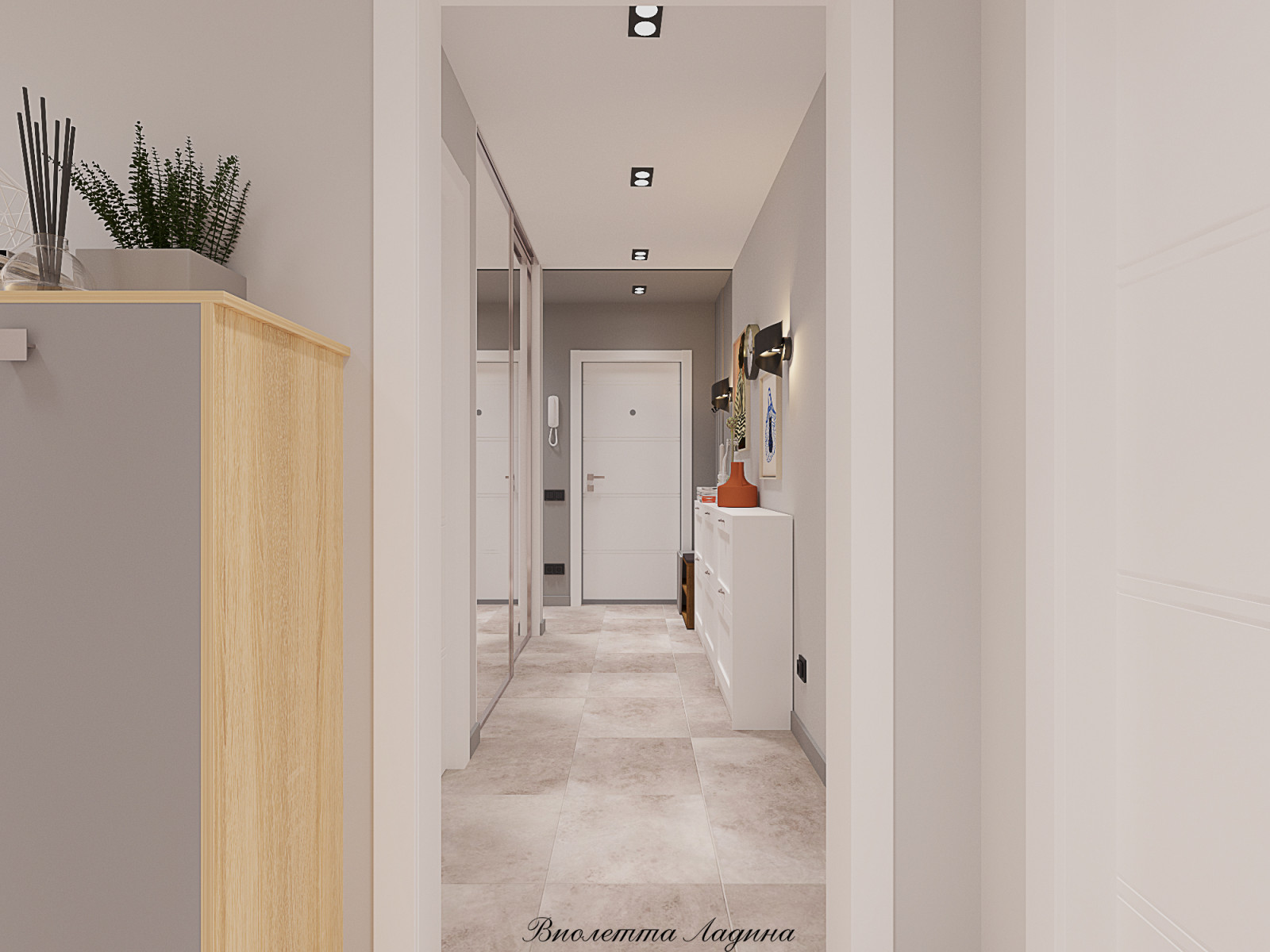 Трешка в панельном доме в современном стиле с голубым акцентом.