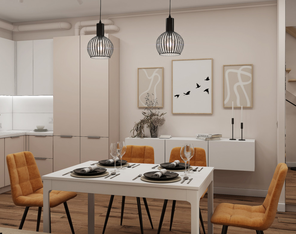 Кухня-гостиная, ванная. Таунхаус "Волжские пенаты" г. Ярославль 2021год