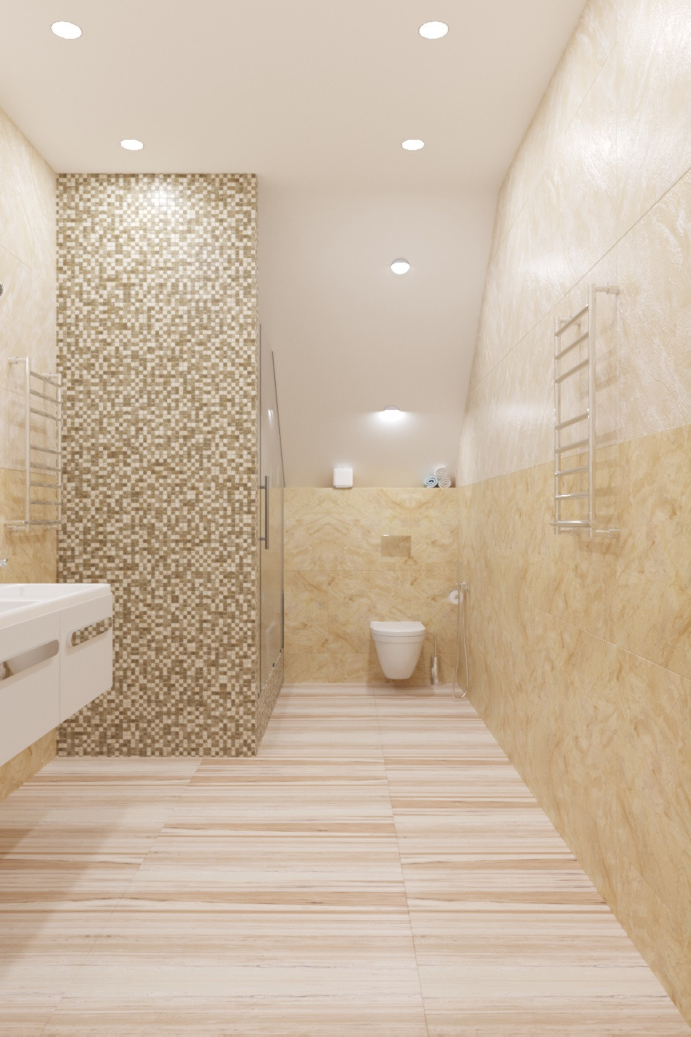 Загородный дом. Душевая в мансарде