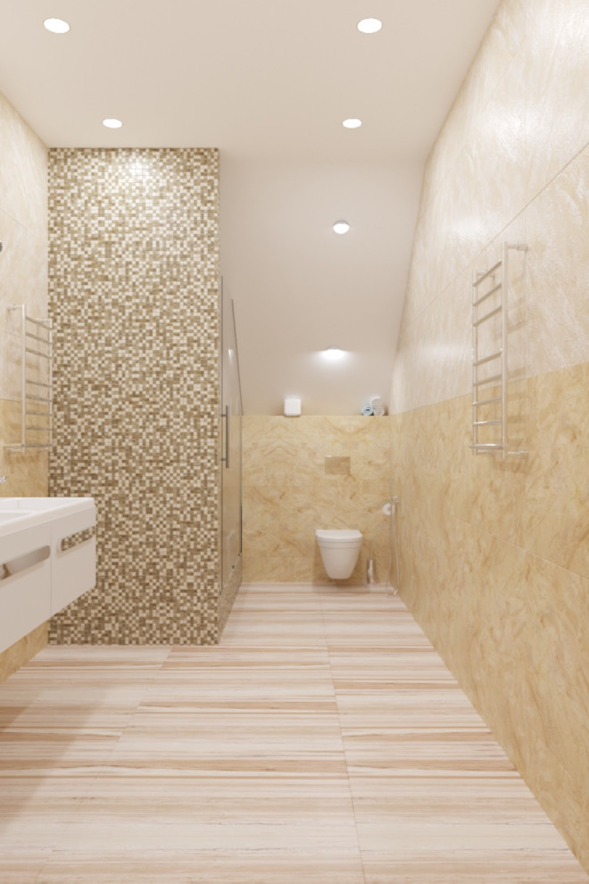 Загородный дом. Душевая в мансарде