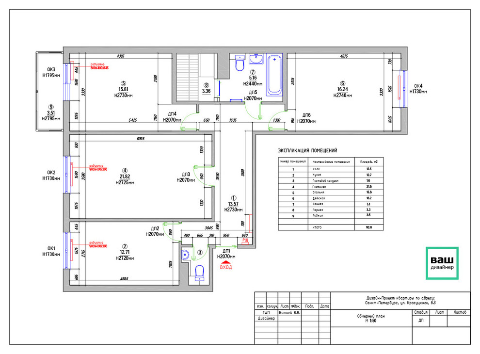 Дизайн трехкомнатной квартиры