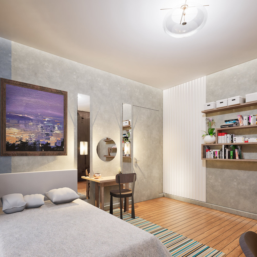 Спальня в частном доме с панорамными окнами