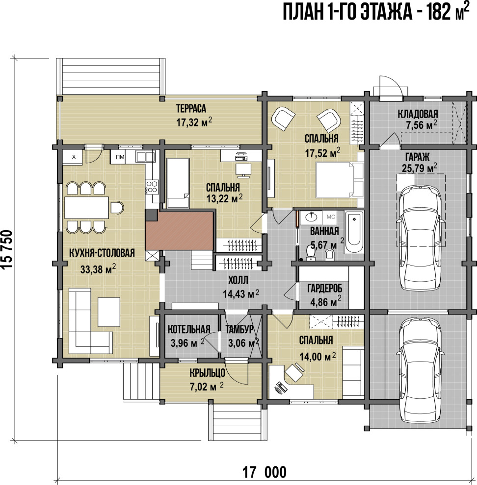 Одноэтажный дом из кедра