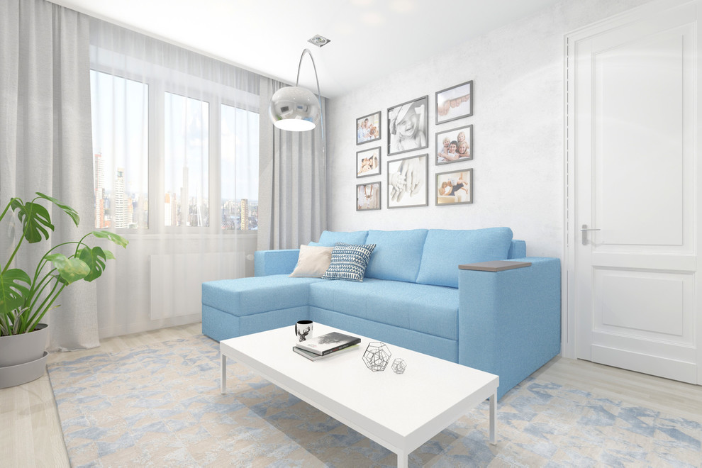 Обложка проекта: Гостиная комната с голубым диваном