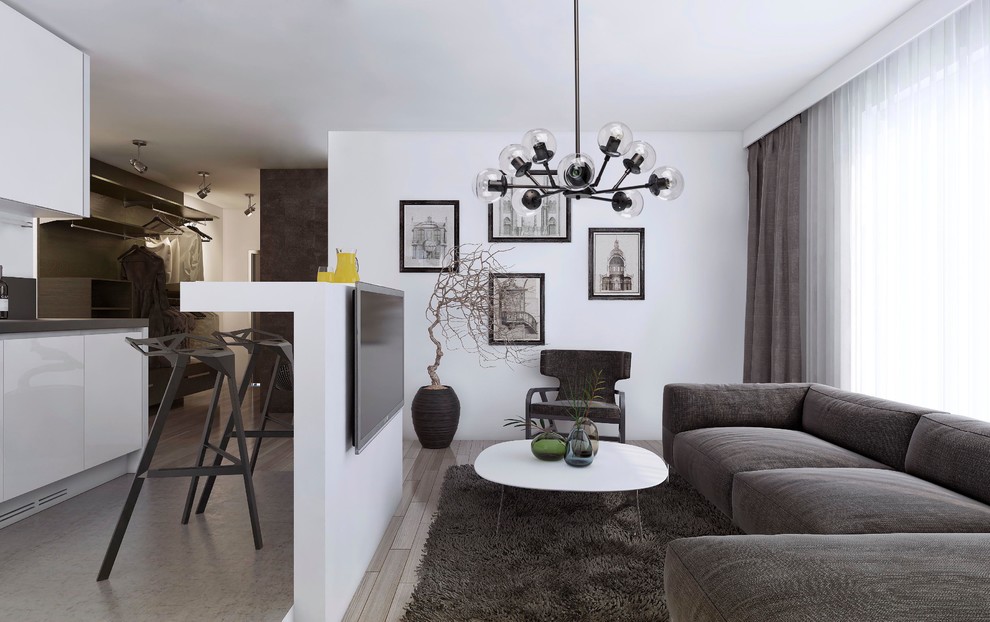 Стильная гостиная-столовая с барной стойкой