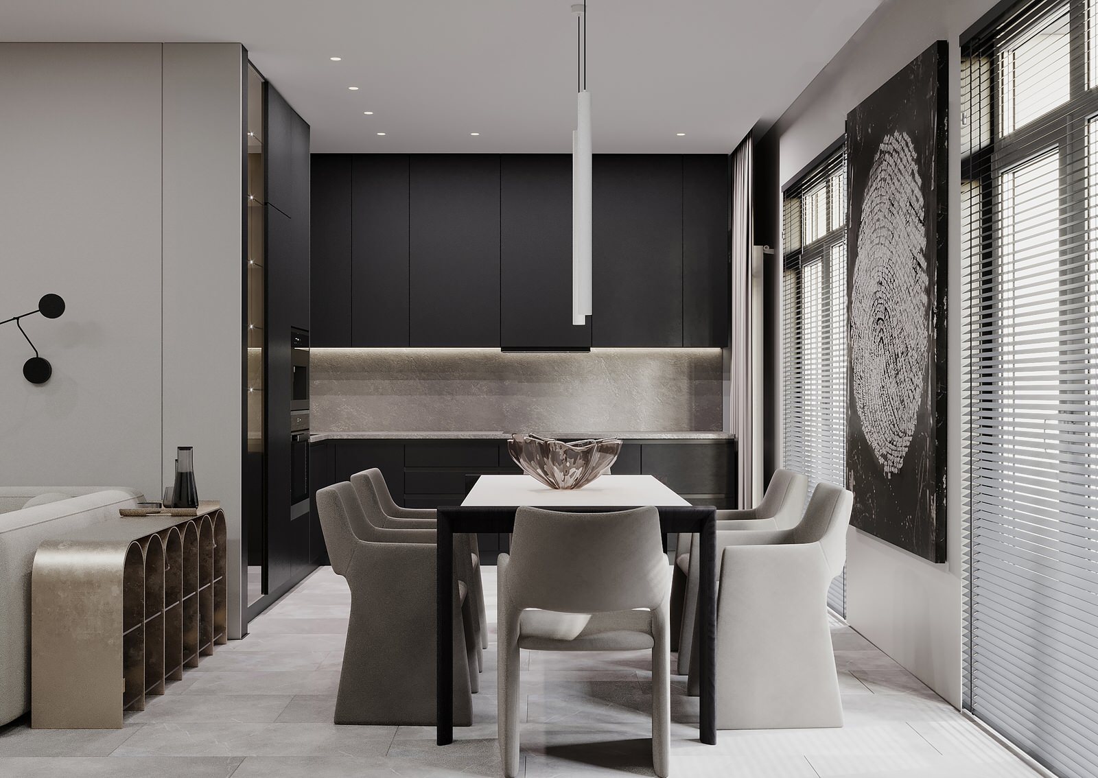 Гостиная-кухня в квартире для молодой девушки в ЖК "Лесопарковый"