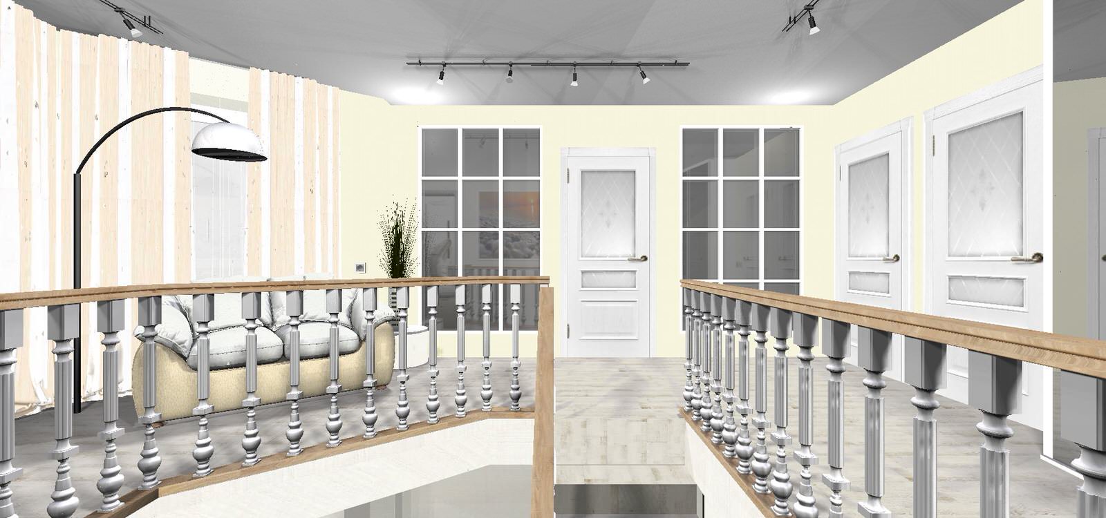 Коттедж. Холл с выходом на лестницу.