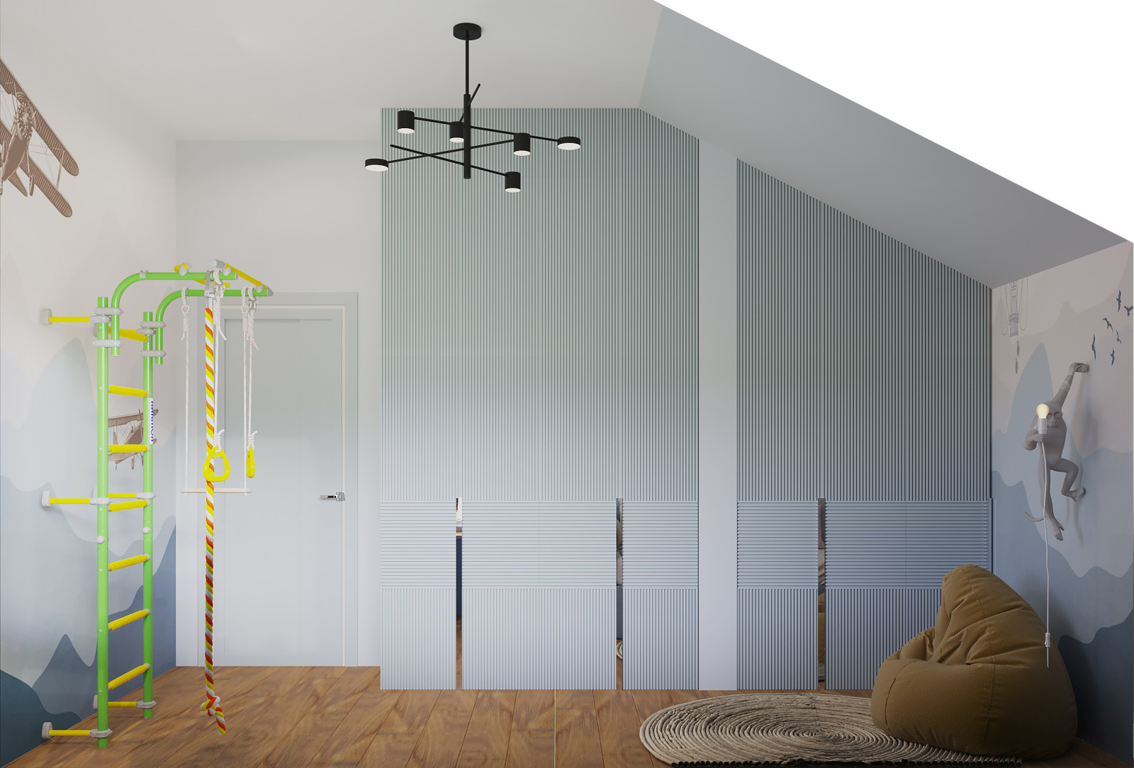 Современный загородный дом. 2 этаж. Спальня, детские, ванная