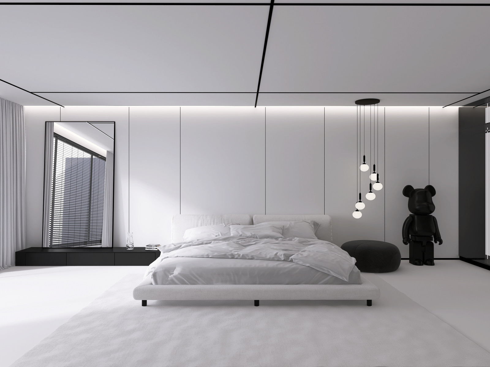 Обложка проекта: Белая спальня в стиле минимализм.  Основная чертами этой спальни это большая гар