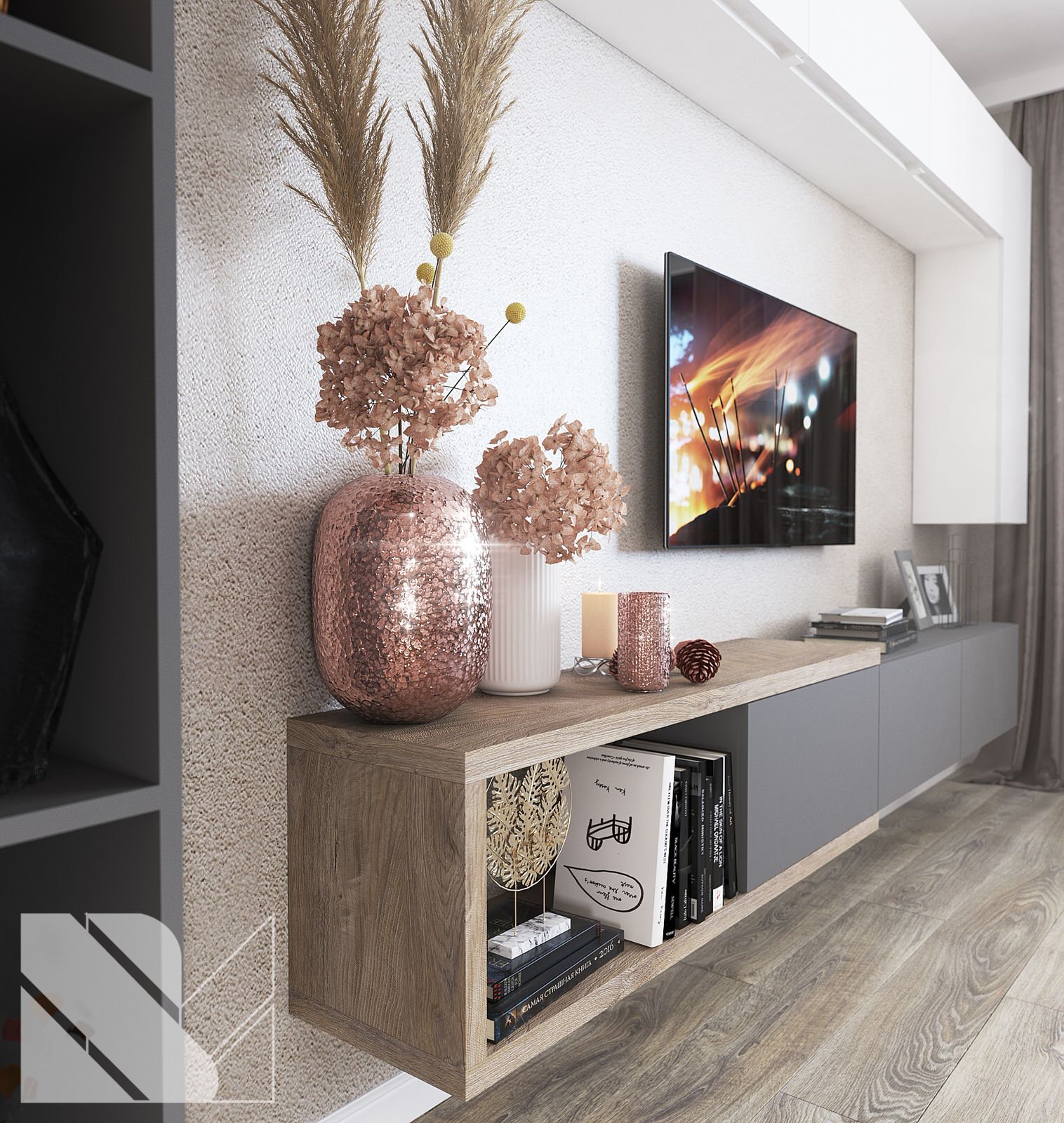 Стенка для гостиной в стиле минимализм