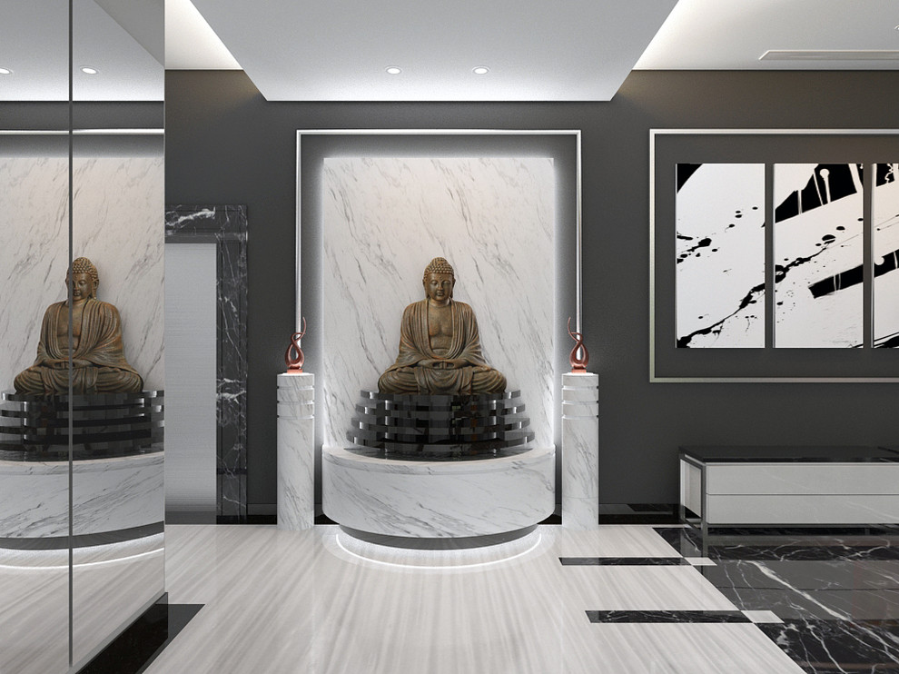 Холл домашнего офиса в азиатском стиле.