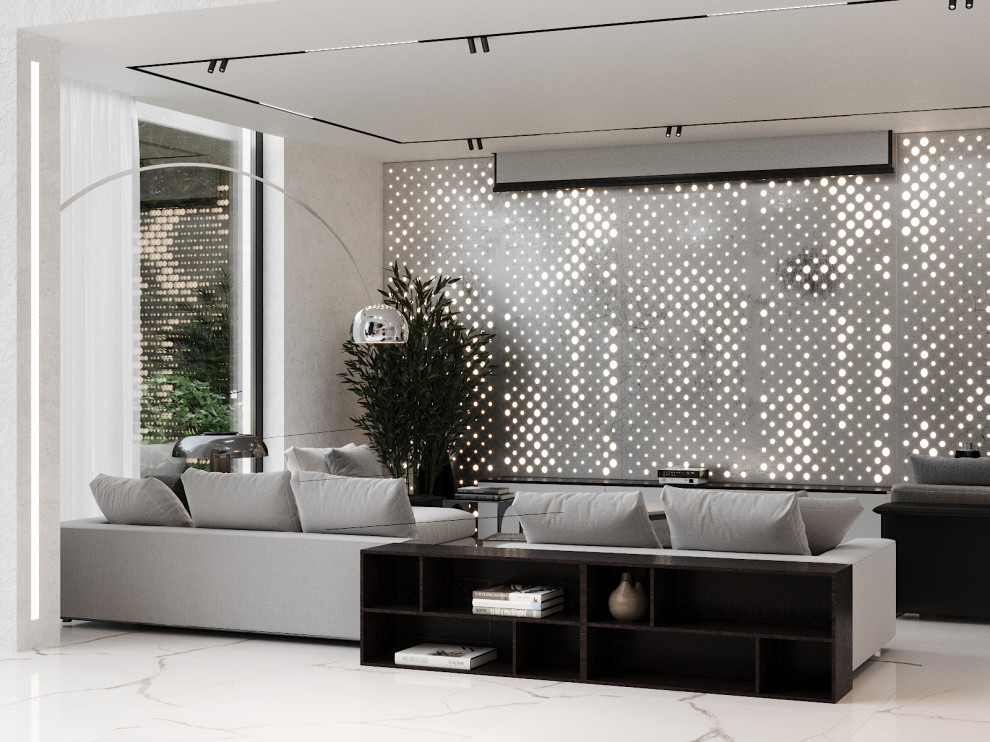 Минималистичная гостиная в современном доме.