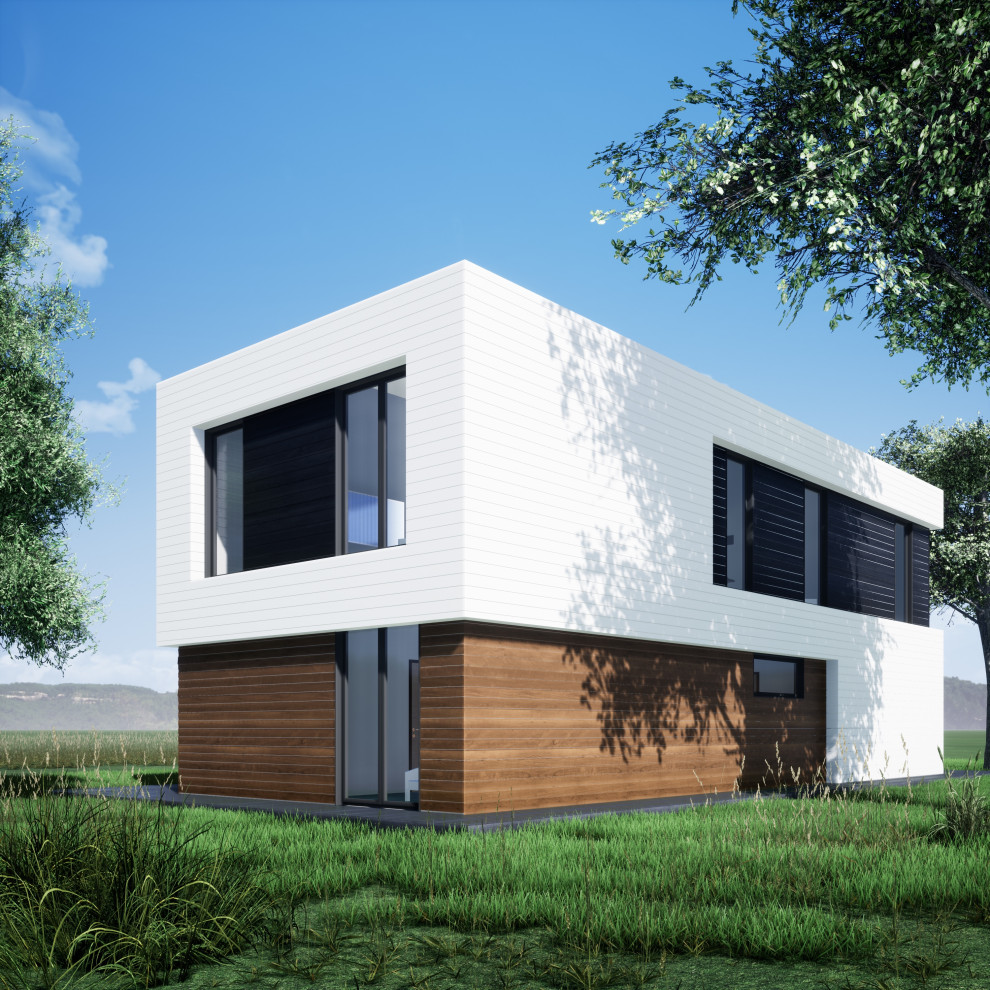 Современный каркасный дом с плоской кровлей, 150 м.кв.