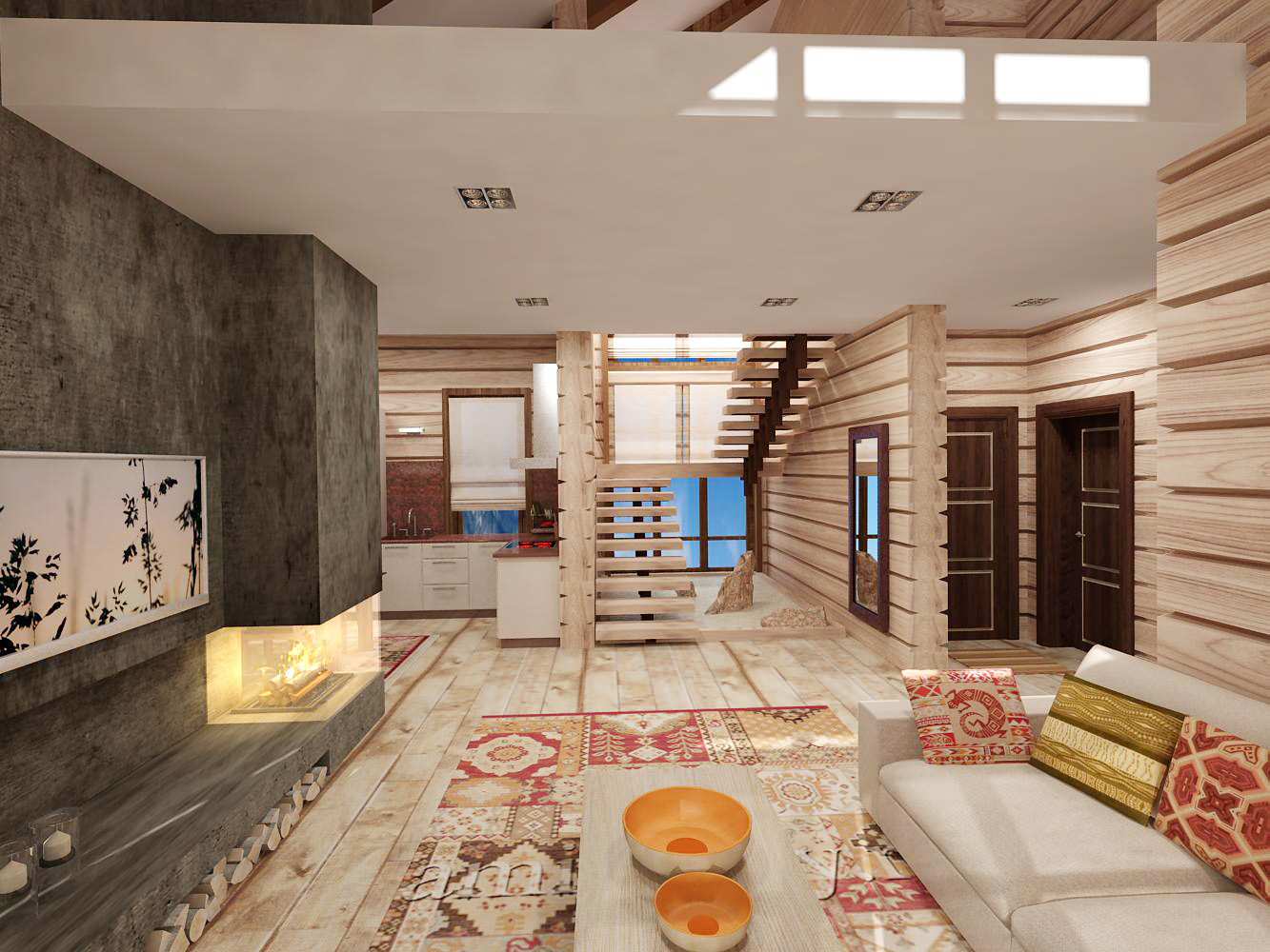 Гостиная в деревянном коттедже (Горный Алтай)