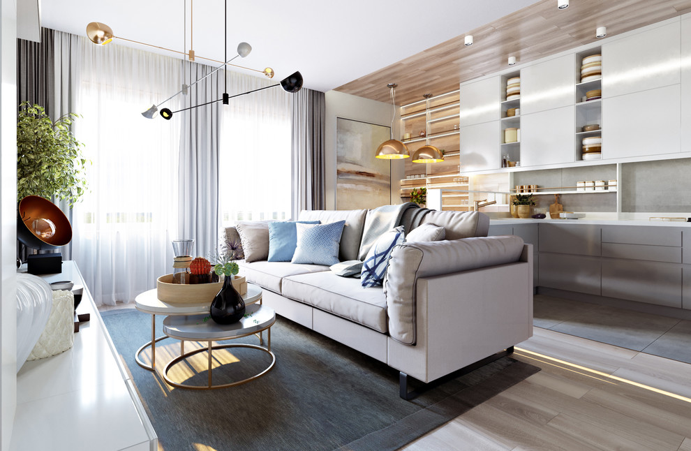 Обложка проекта: Интерьер объединенных кухни-гостиной