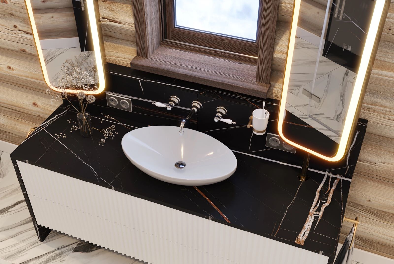 Обложка проекта: Визуализации проекта интерьера «Дом из бревна»