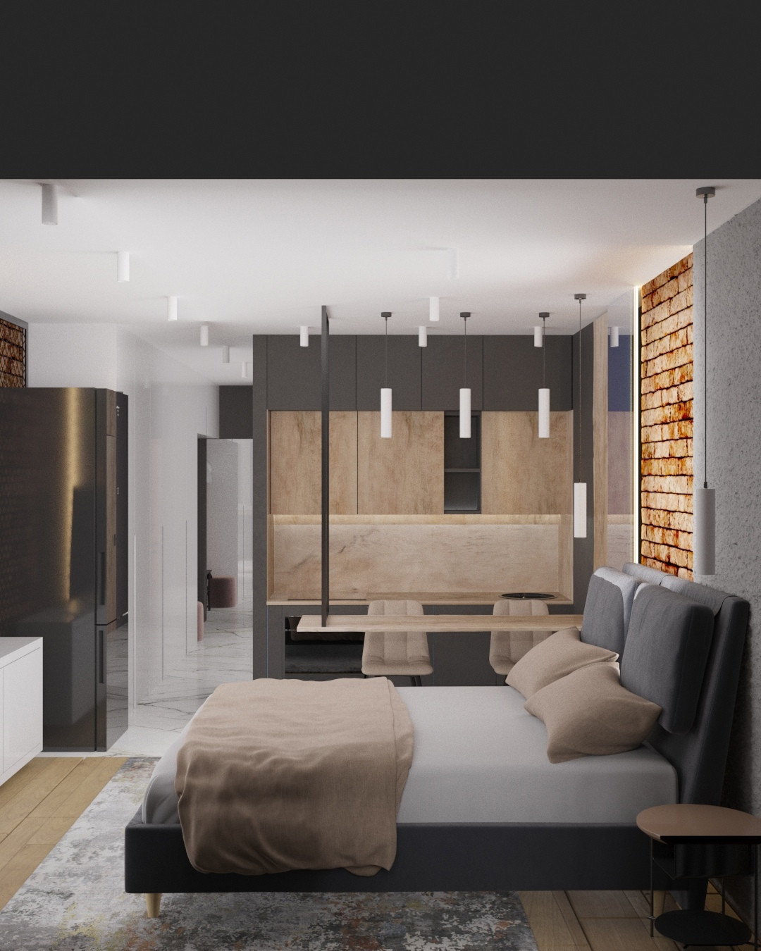 Студия в современном стиле, с уклоном в лофт