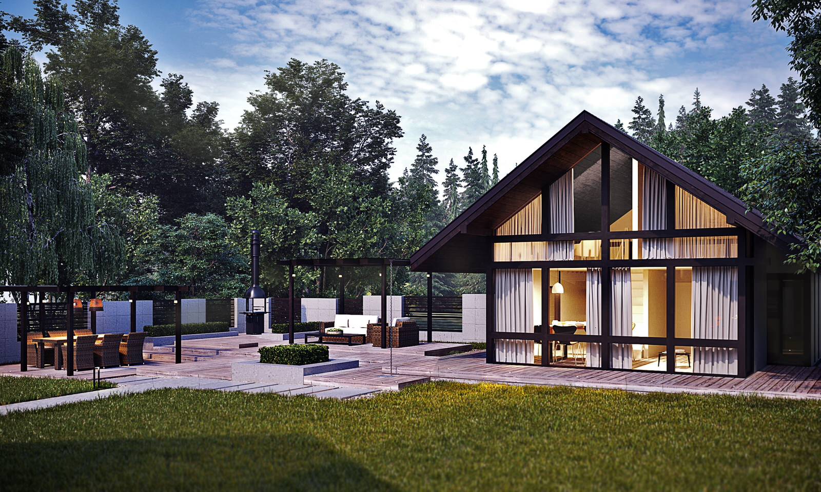 Проект ландшафтного дизайна с зоной патио в минималистичном стиле для Фахверка Д