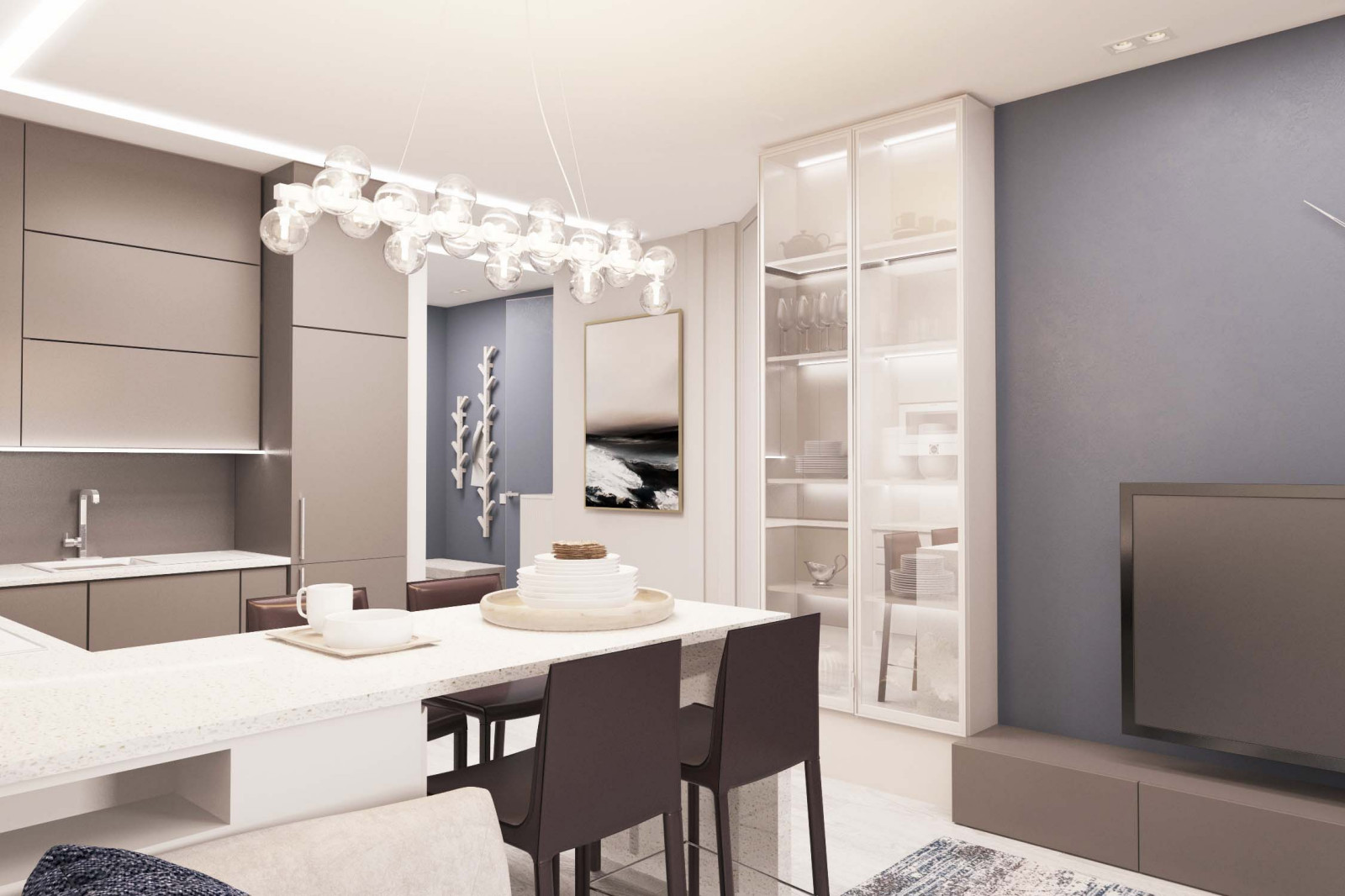 Дизайн интерьера гостиной-студии в ЖК Аквамарин (Барнаул)