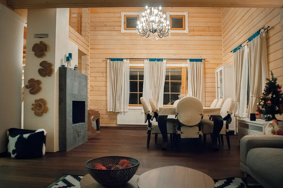 Дизайн интерьера гостиной в деревянном доме.