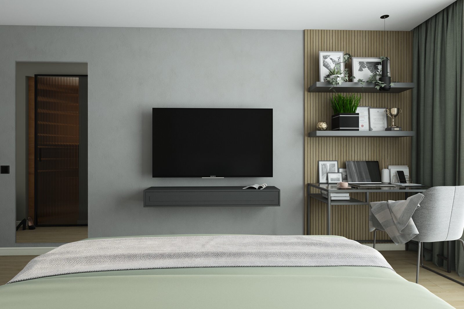 Спальня из проекта 3-х комнатной квартиры для молодой семьи.