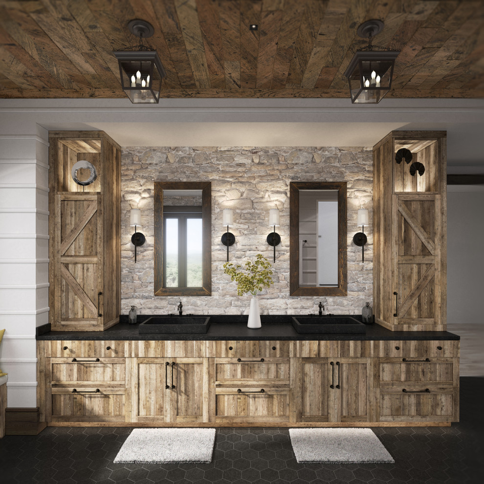 Rustic bathroom in 2 layouts versions
