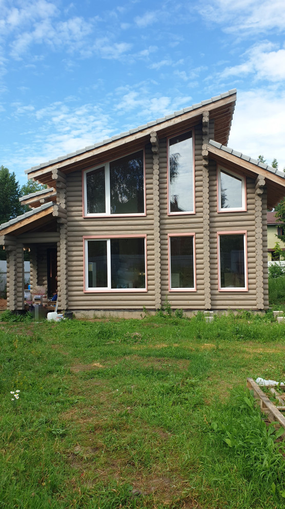 Обложка проекта: Дача модерн из оцилиндрованного бревна 141 м.кв.