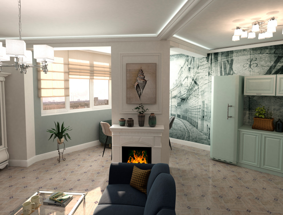 Совмещение кухни и гостиной, классика