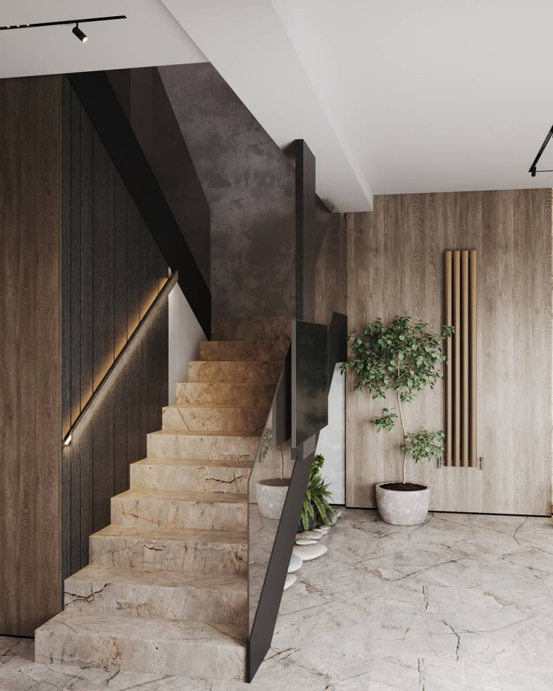 "Дом для двоих", частный дом, представлена входная группа и кухня- гостиная.