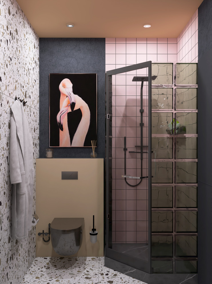 Квартира-студия 24 м2 "Зеленая гармония с розовым акцентом"