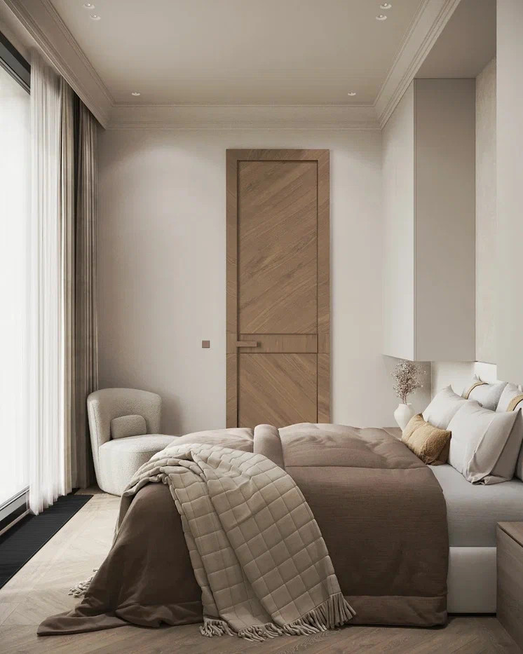 Beige Elegance.Гостевая спальня с собственной ванной в светлых песочных оттенках