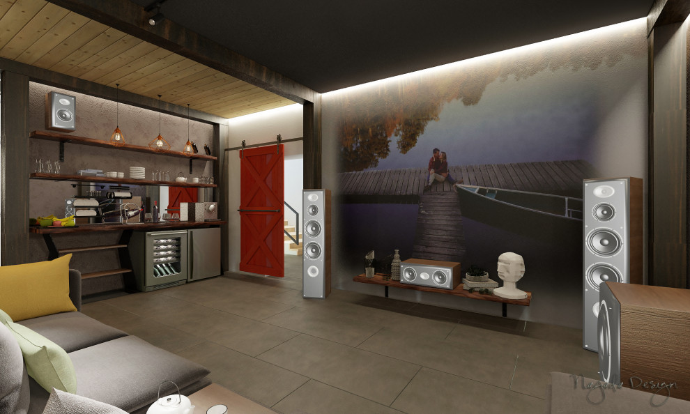 Индивидуальный жилой дом в КосулиноДомашний кинотеатр, зона отдыха, зона приема