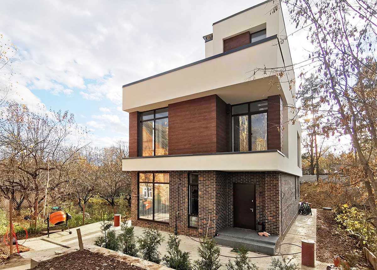 Обложка проекта: Проект дома 175 кв.м. с плоской кровлей на узком участке