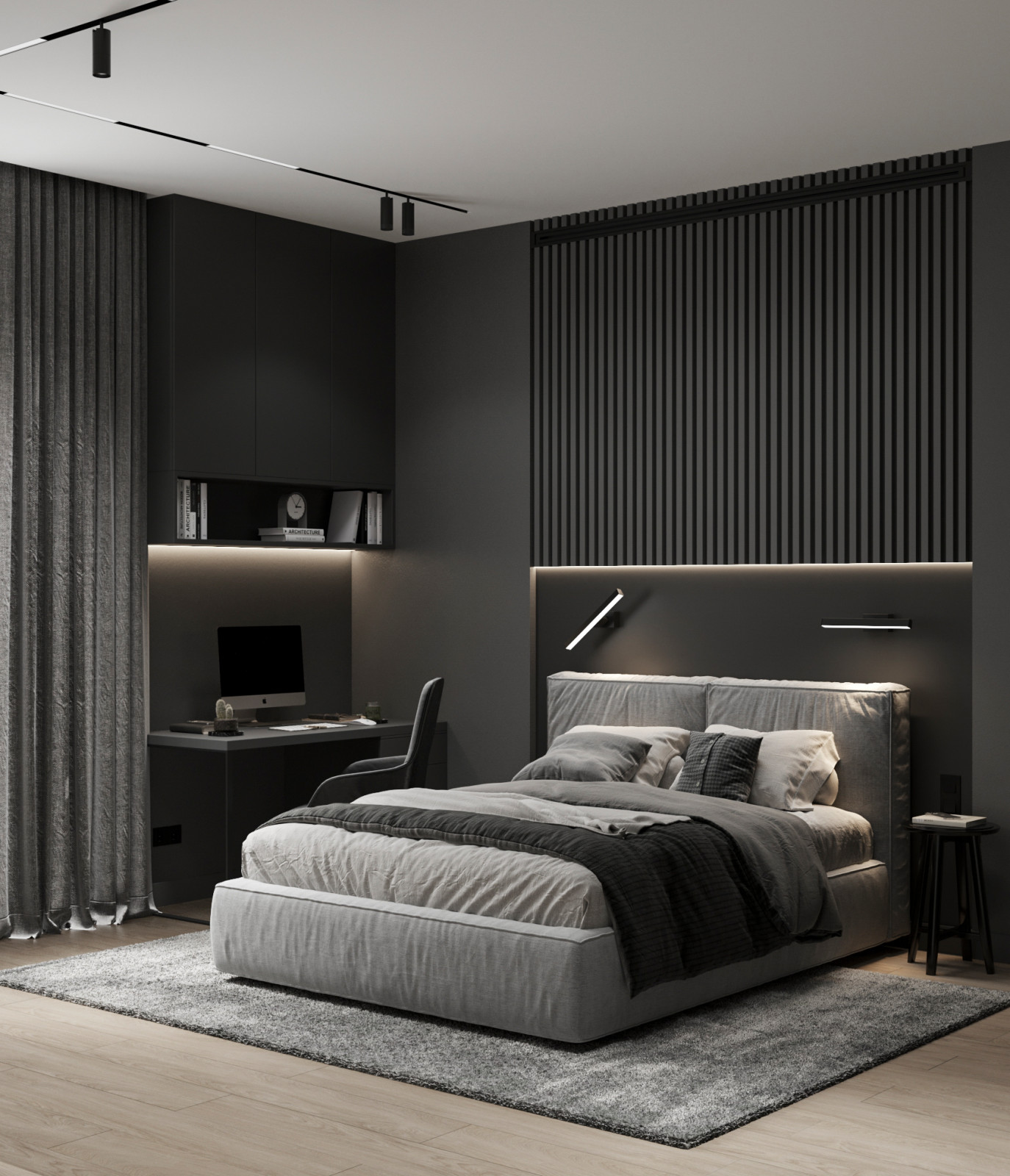 Стильный интерьер коттеджа с женской и мужской спальнями