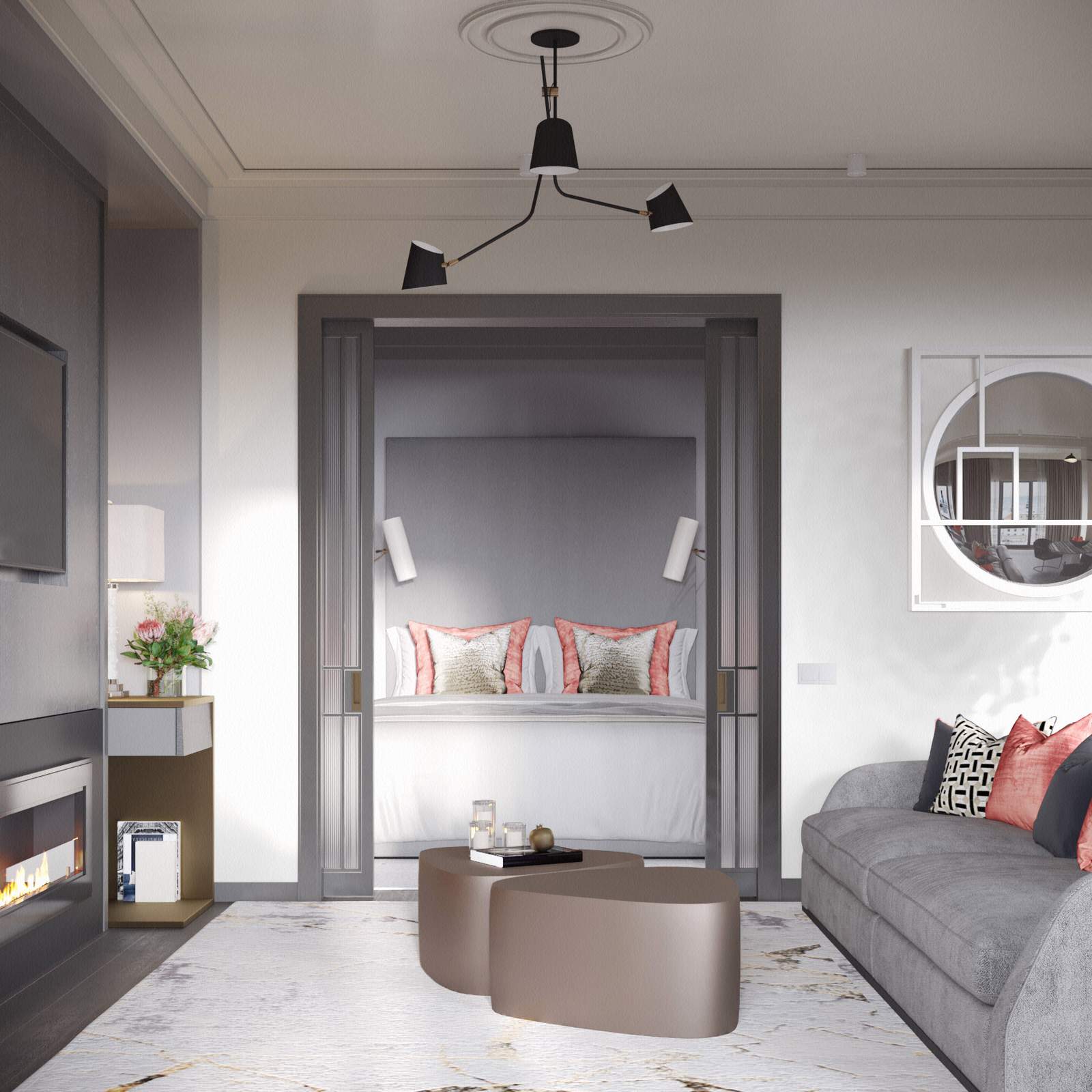 Монохромный интерьер с яркими акцентами