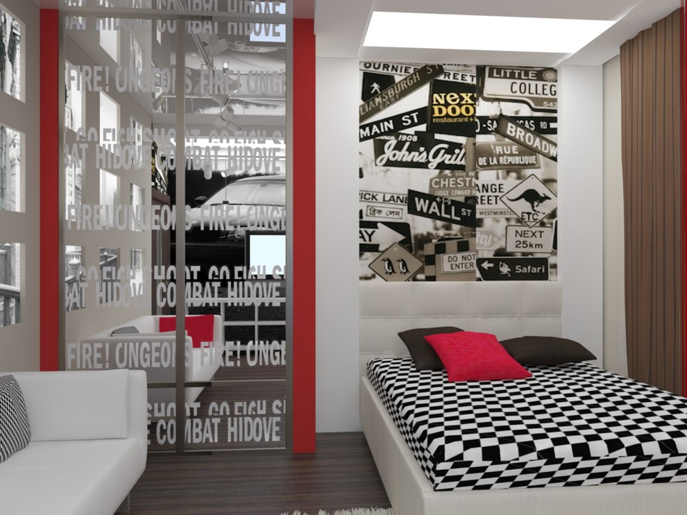 Интерьер загородного дома с красными акцентами