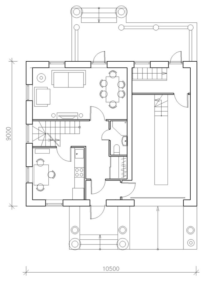 Загородный дом в классике 140 кв.м. План 1 этажа.