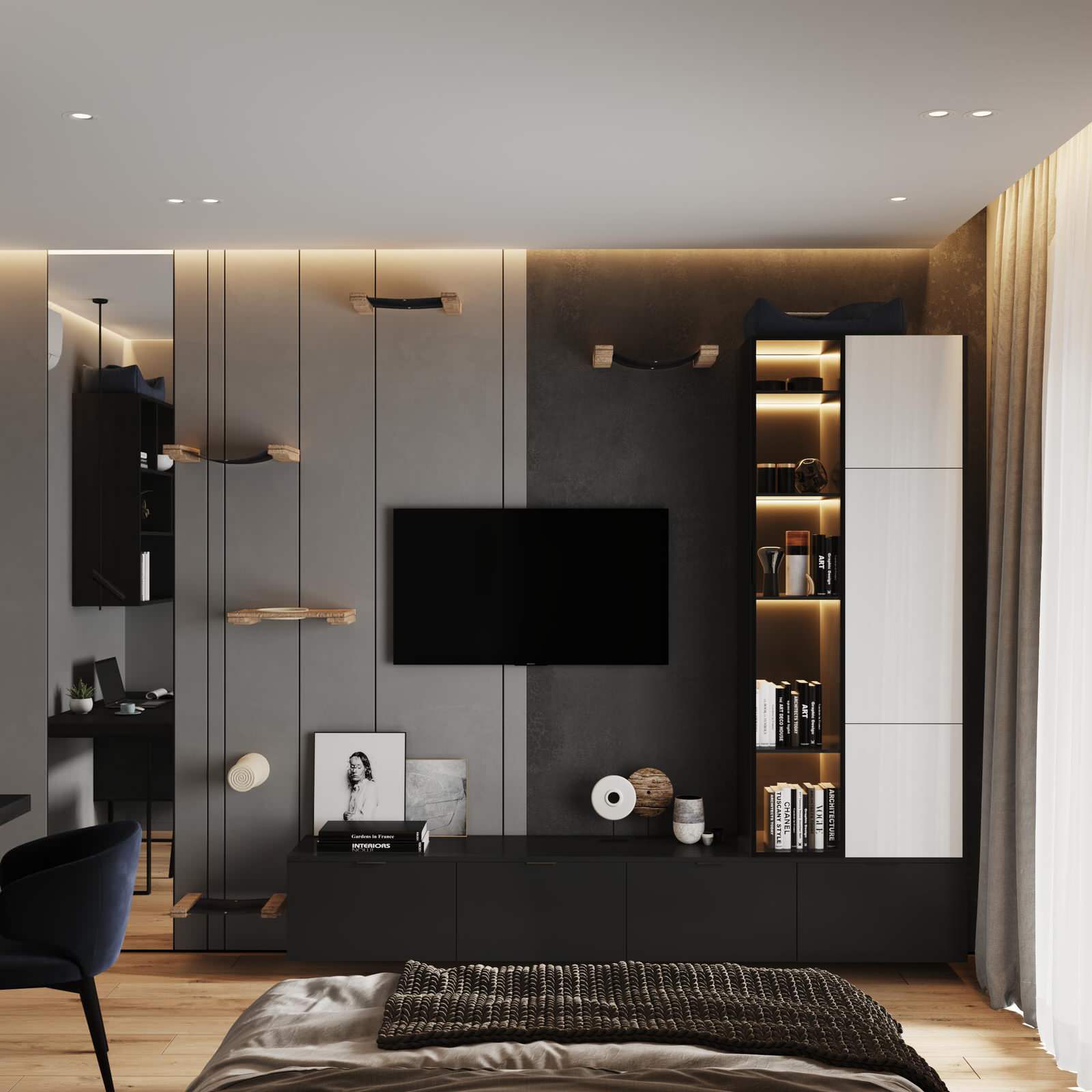 Современный стиль с синими акцентами в дизайне интерьера квартиры в ЖК "Цивилиза