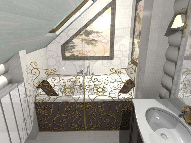 ванная с джакузи на мансардном этаже в доме из бруса