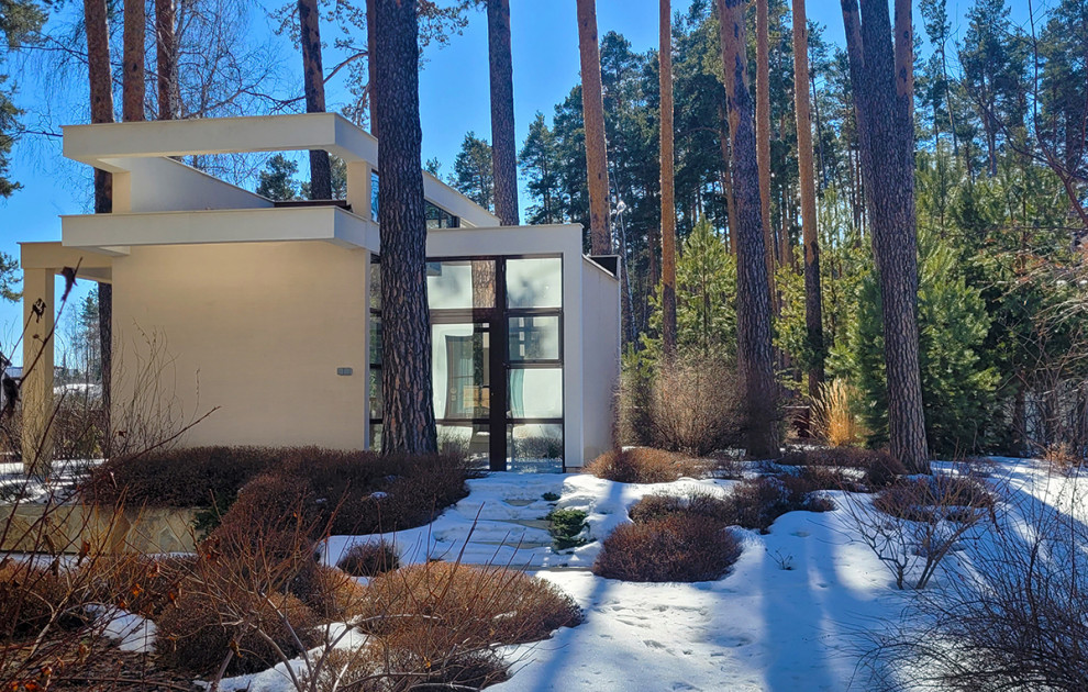 Маленький сад между большими соснами.