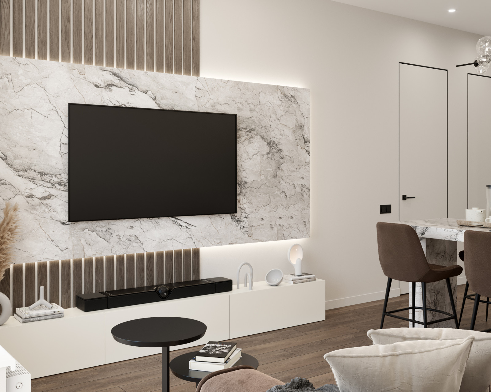 Современный интерьер в темных тонах в ЖК Настоящее