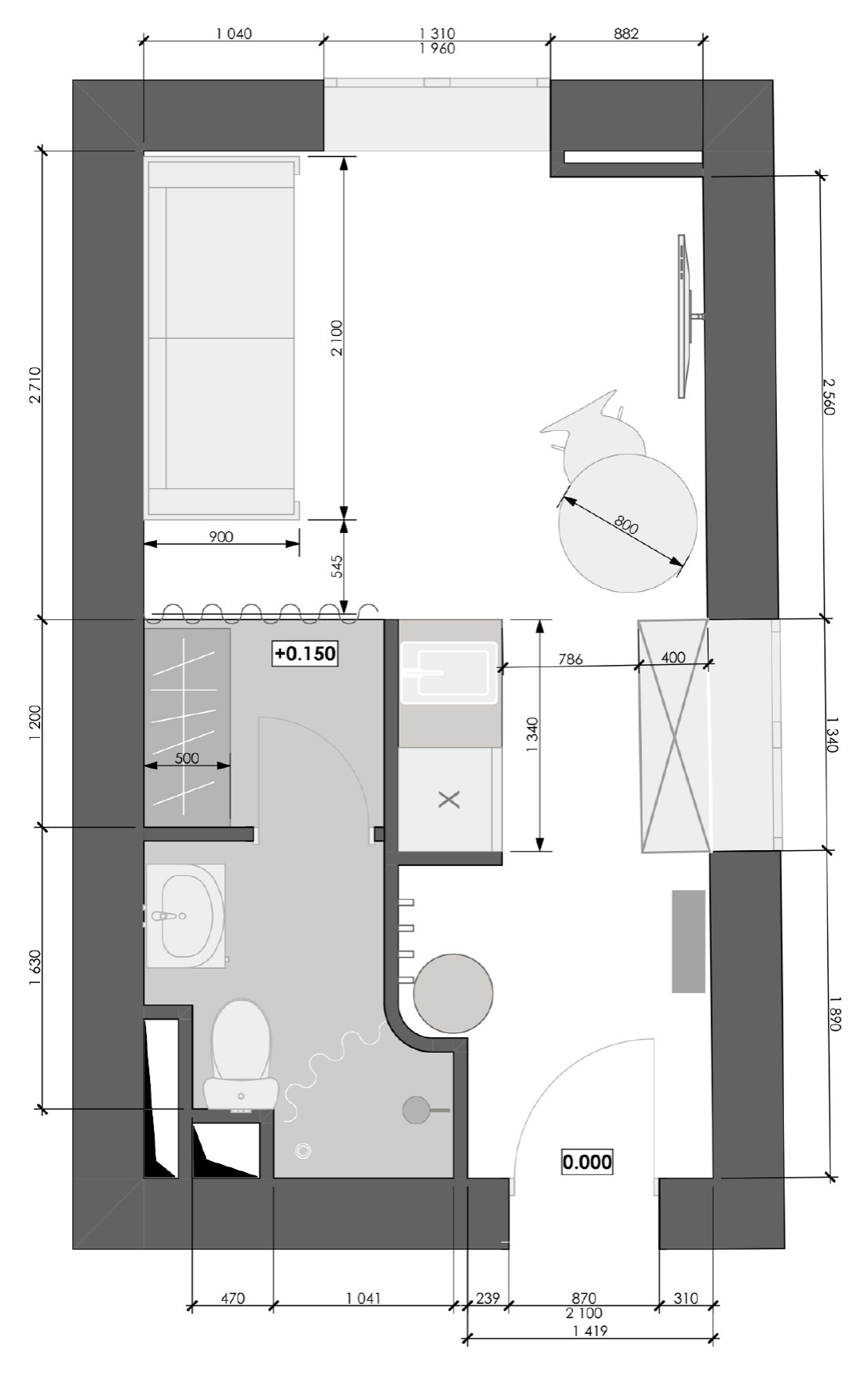 Поиск планировки: Апартаменты 17 кв.м — 4 плана и финал