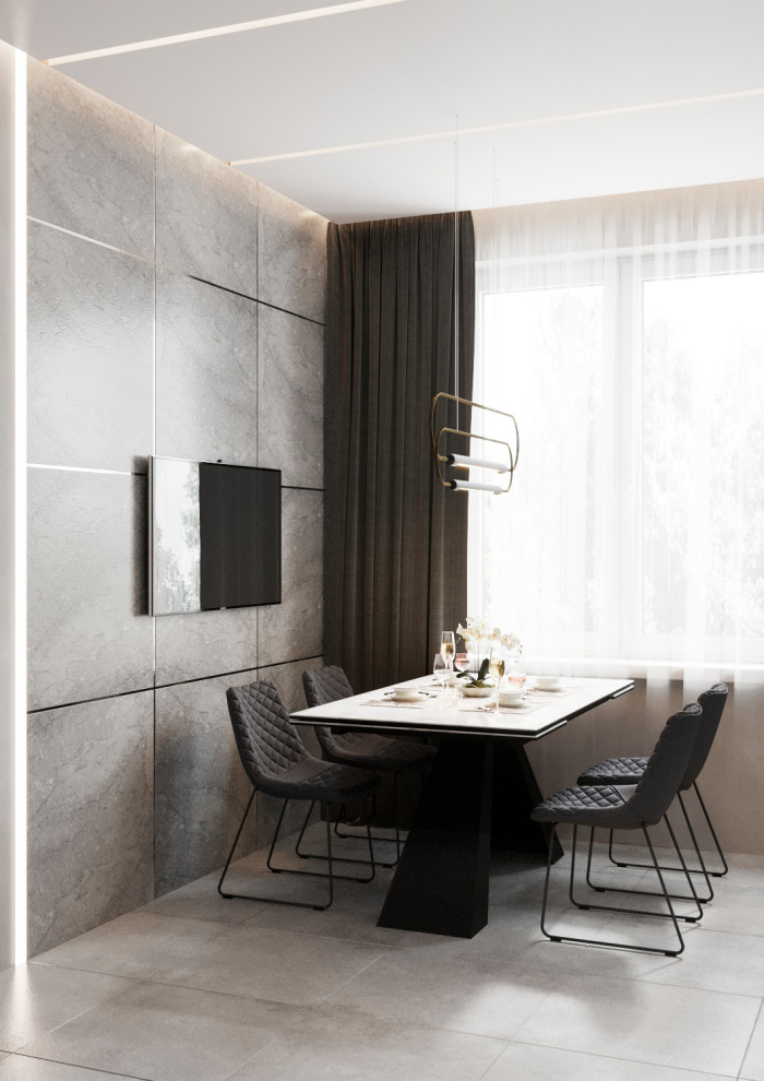 Кухня с герметичными панелями и натуральным мрамором