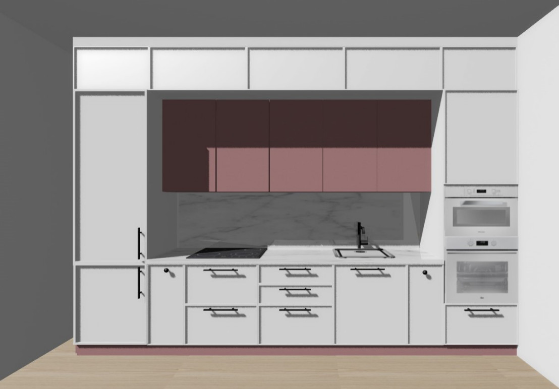 Нежная кухня-гостиная с розовой мебелью