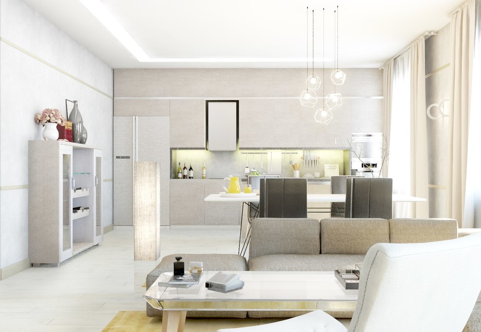 Проект гостиной в стиле NY chic в перламутровых тонах от команды Artmore, 2015