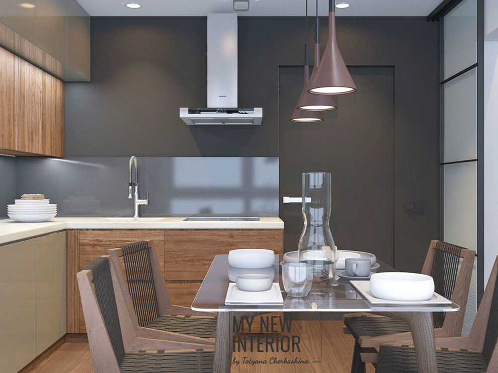 Дизайн трехкомнатной квартиры в современном стиле - 95 кв.м. кухня и гостиная