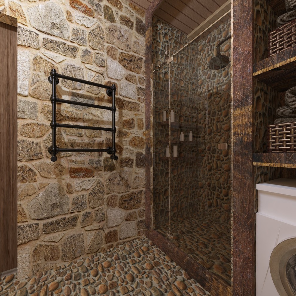 Интерьер дома из сруба в стиле шале (первый этаж)