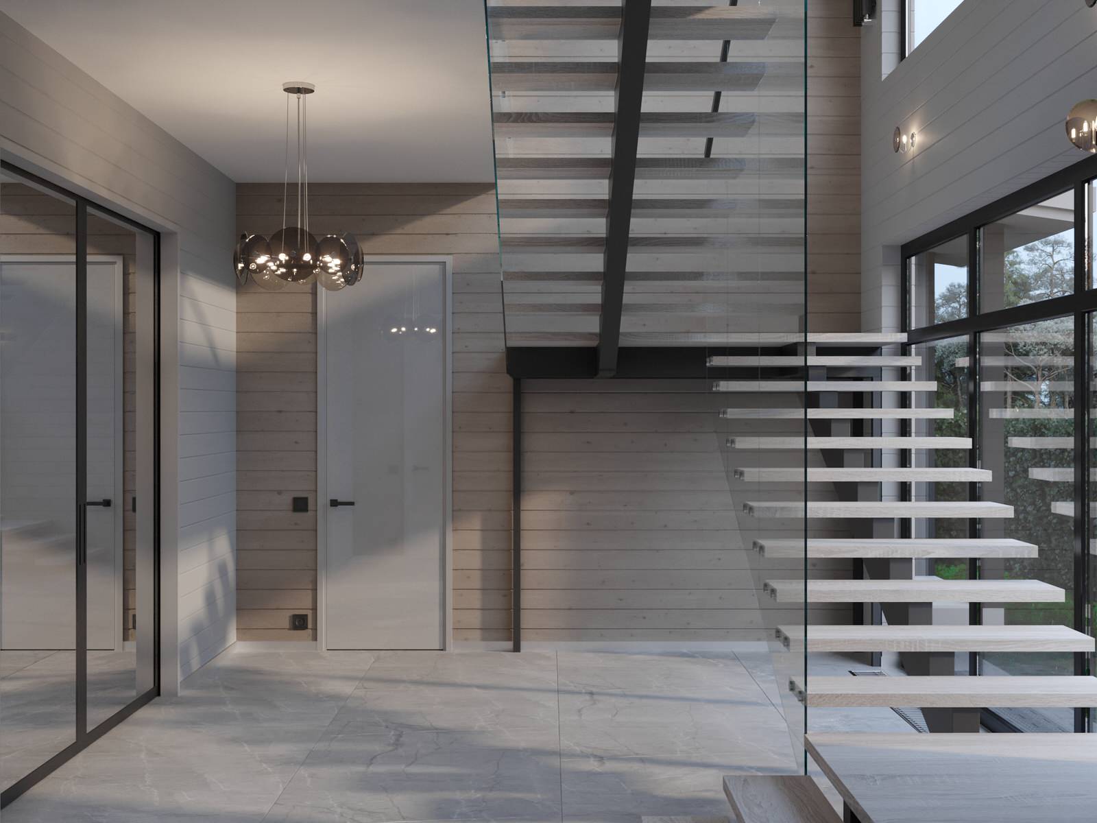 Лестничный холл в проекте загородного дома