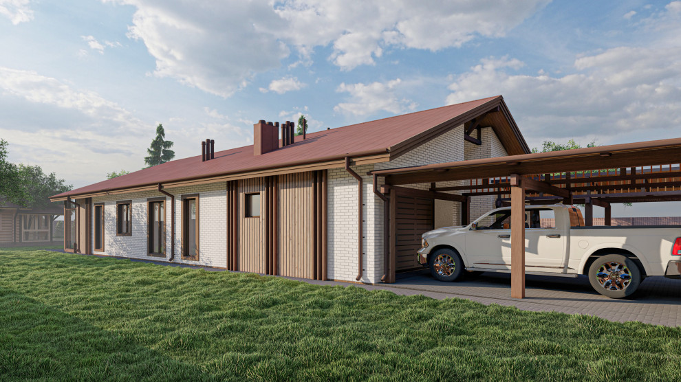 Одноэтажный дом с двумя встроенными гаражами в Лаишево